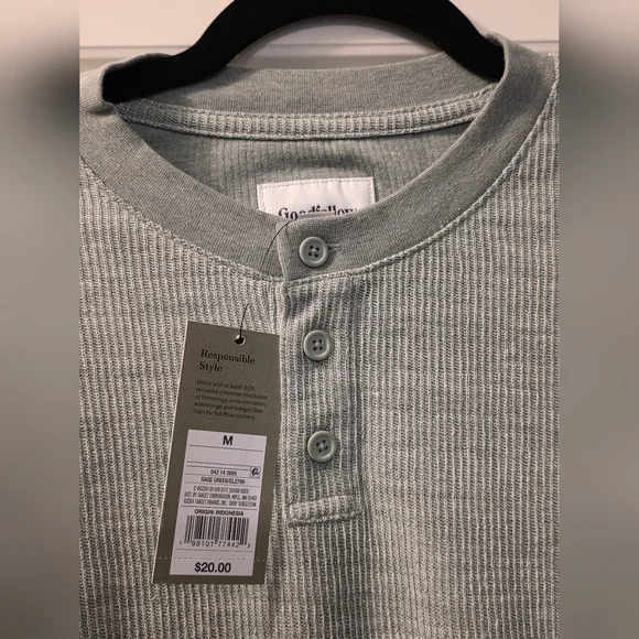 NWT Goodfellow & Co. Men's Long Sleeve Textured Henley T-Shirt - Sage Green M - Picture 6 of 6